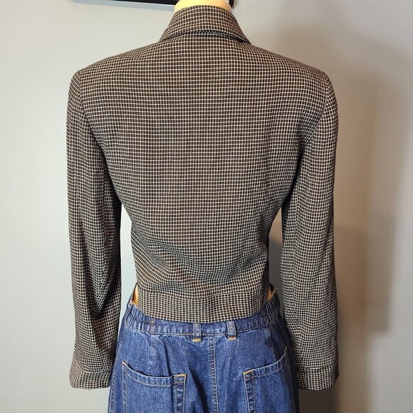 Express Vintage Womens Blazer Crop Tailored Jacket Collared Size 10 Plaid Brown - Picture 6 of 9